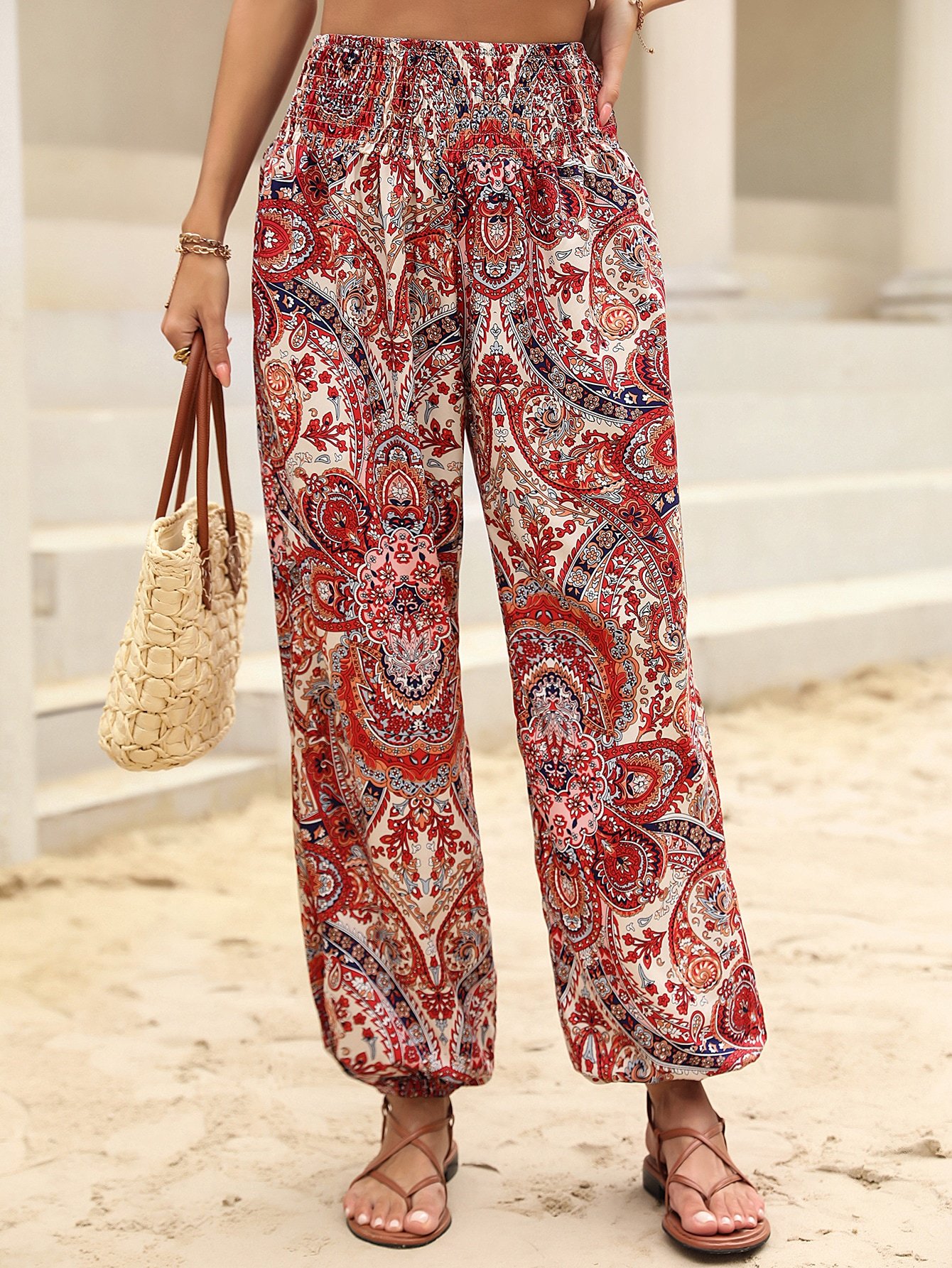 Pantalons Décontracté Ethnique Toutes Les Saisons Polyester Naturel Micro-élasticité Ample Long Régulier pour Femmes