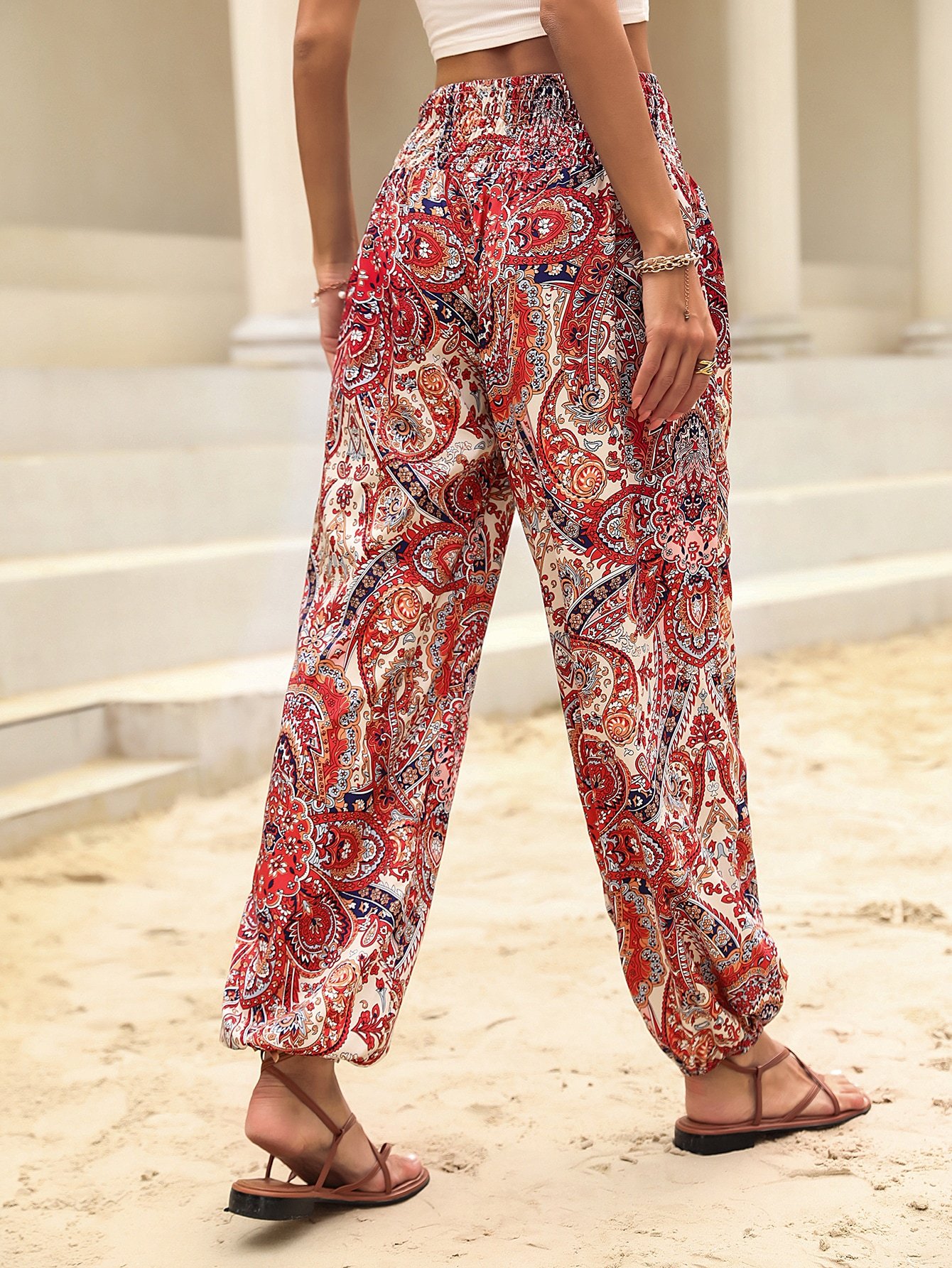 Pantalons Décontracté Ethnique Toutes Les Saisons Polyester Naturel Micro-élasticité Ample Long Régulier pour Femmes