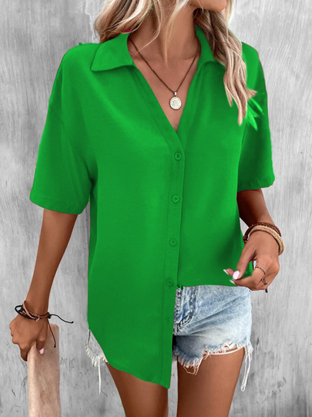 Blouses Femmes Décontracté Plain Été Polyester Ample Régulier Droit Régulier T.-N.-L.