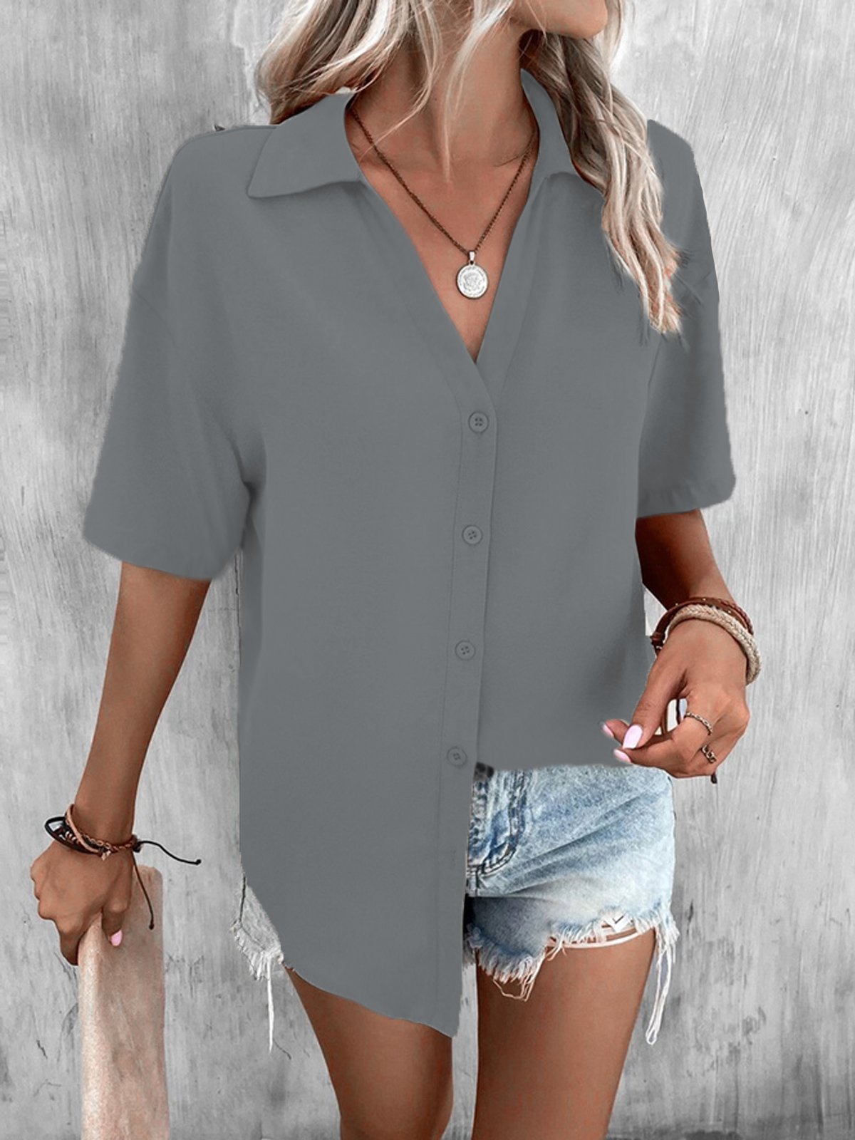 Blouses Femmes Décontracté Plain Été Polyester Ample Régulier Droit Régulier T.-N.-L.