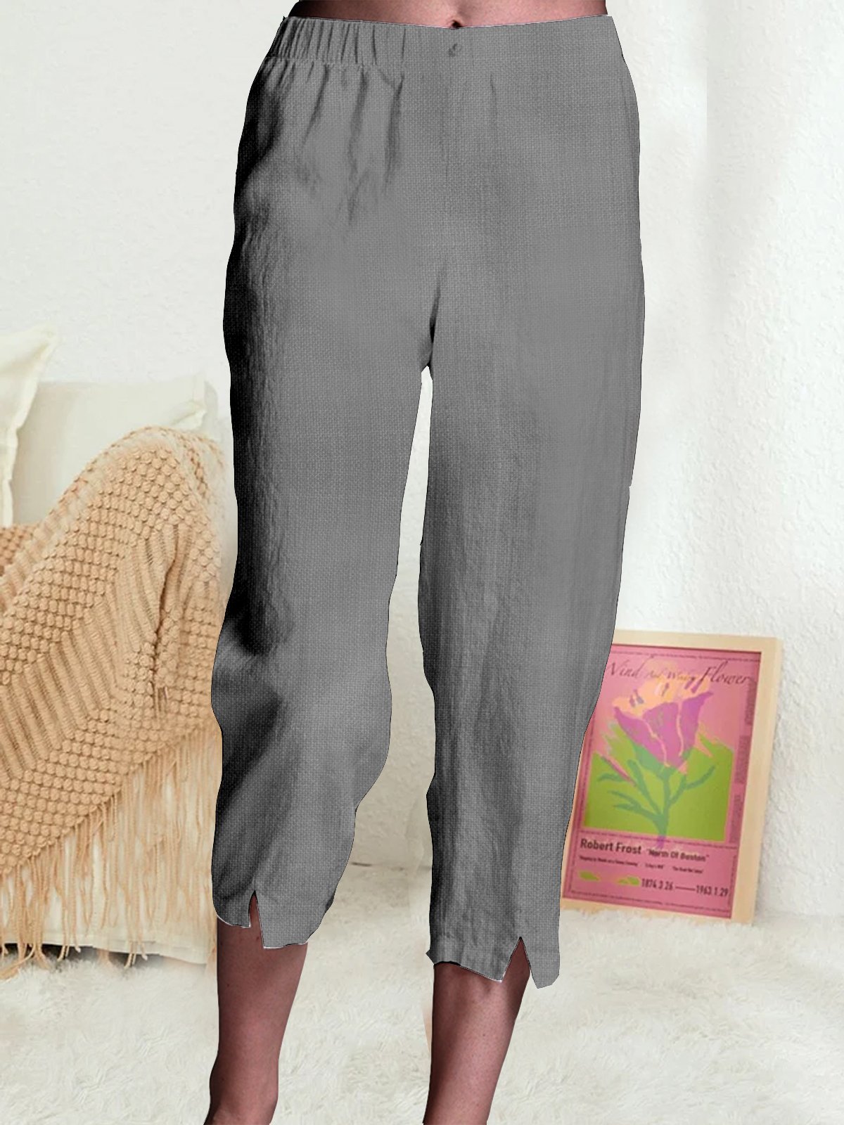 Pantalons Décontracté Plain Toutes Les Saisons Aucune élasticité Ample Bande Élastique Pantalon navet Coton Droit pour Femmes