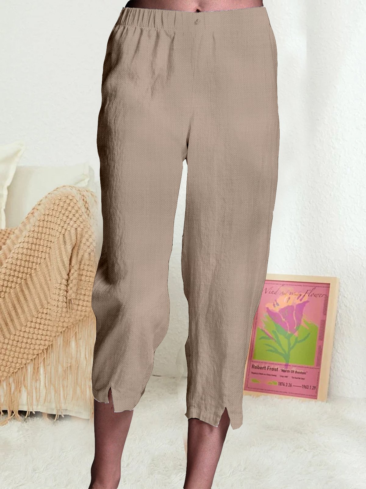 Pantalons Décontracté Plain Toutes Les Saisons Aucune élasticité Ample Bande Élastique Pantalon navet Coton Droit pour Femmes