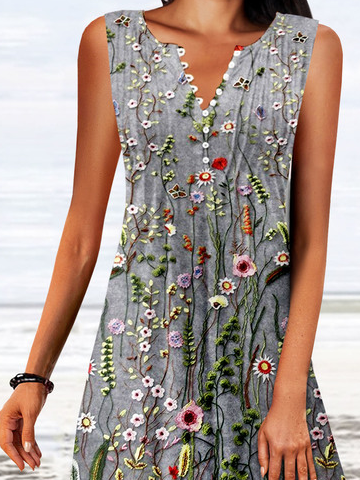Robes Décontracté Floral Été Micro-élasticité Ample Top Débardeur Trapèze Boucle Régulier pour Femmes