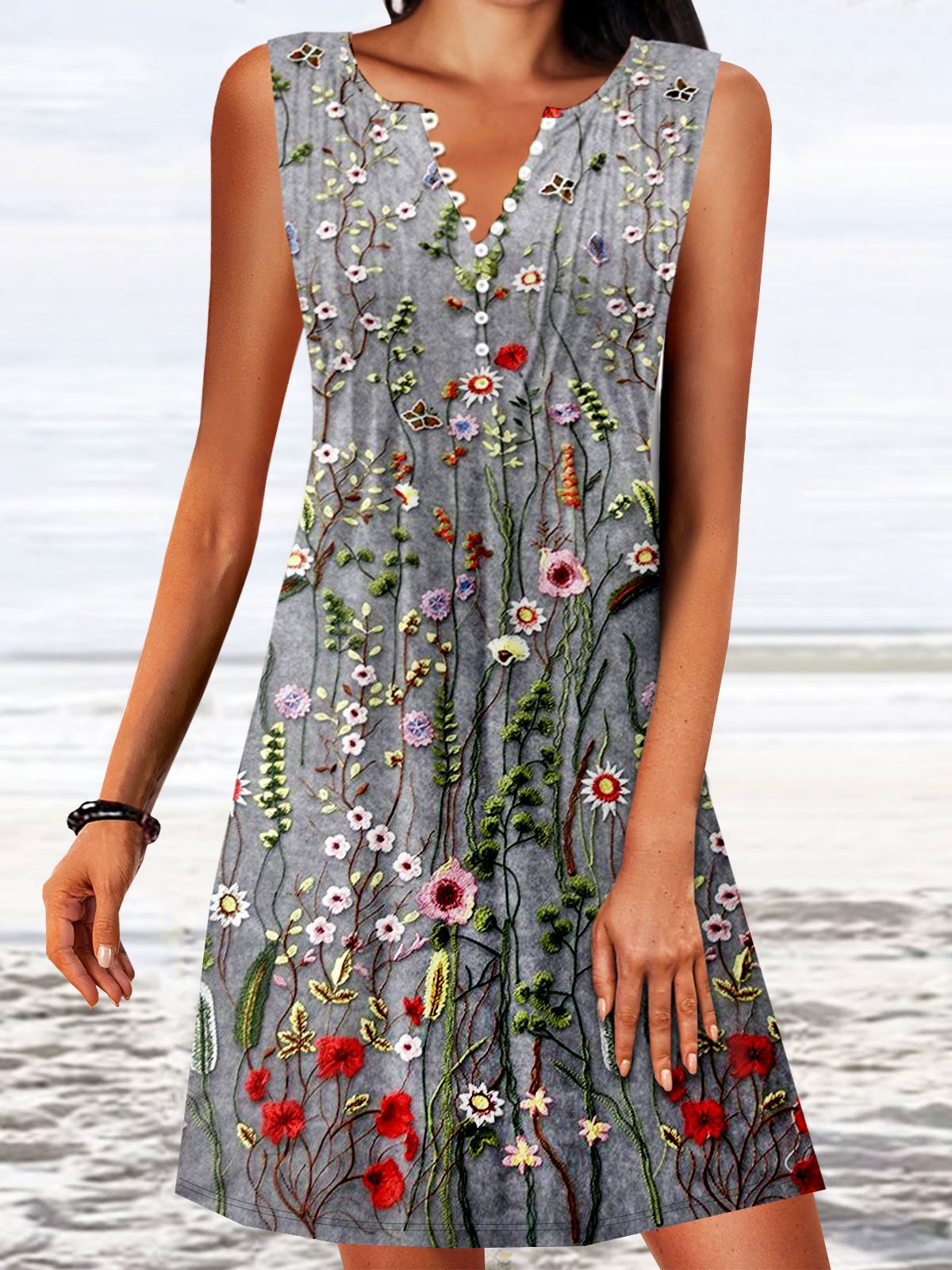 Robes Décontracté Floral Été Micro-élasticité Ample Top Débardeur Trapèze Boucle Régulier pour Femmes