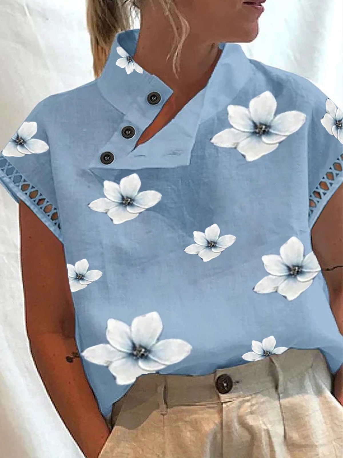 Chemises Femmes Décontracté Floral Été Dentelle Aucune élasticité Quotidien Meilleure vente Asymétrique Droit