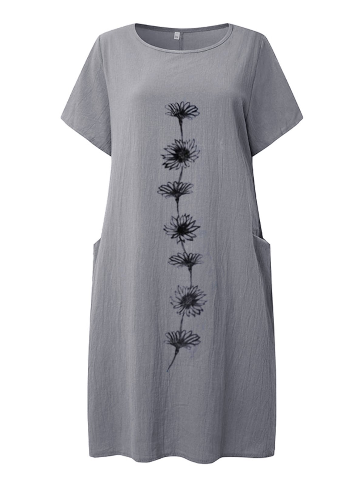 Robes Femmes Été en Lin Floral Motif Naturel Aucune élasticité Ample Droit Régulier Non