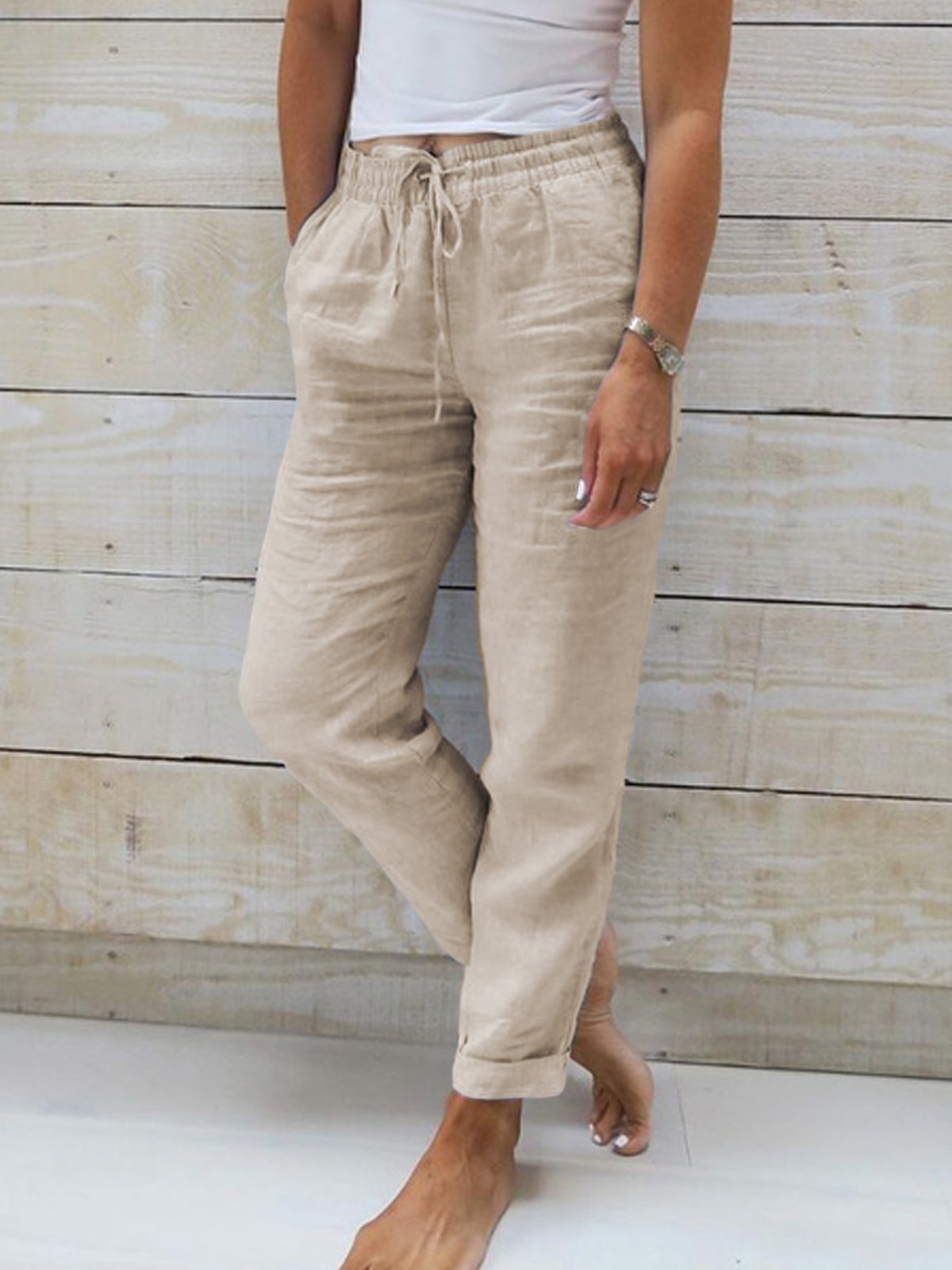 Pantalon Décontracté Plain Printemps Été Toutes les Saisons Naturel Micro-élasticité Quotidien Ample Long Droit pour Femmes