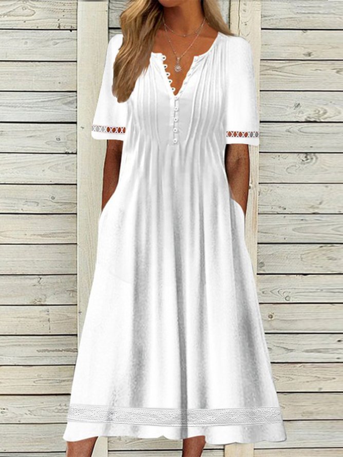 Robes Décontracté Plain Été Micro-élasticité Mi-longue Polyester Coton Manches Courtes Entaillé Régulier pour Femmes