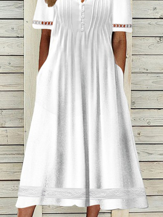 Robes Décontracté Plain Été Micro-élasticité Mi-longue Polyester Coton Manches Courtes Entaillé Régulier pour Femmes