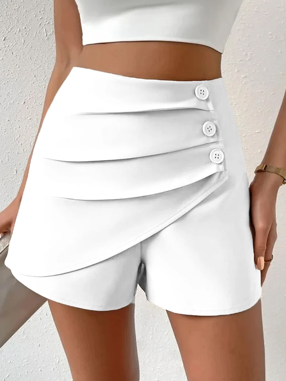 Shorts Décontracté Plain Été Polyester Naturel Micro-élasticité Ample Droit Régulier pour Femmes