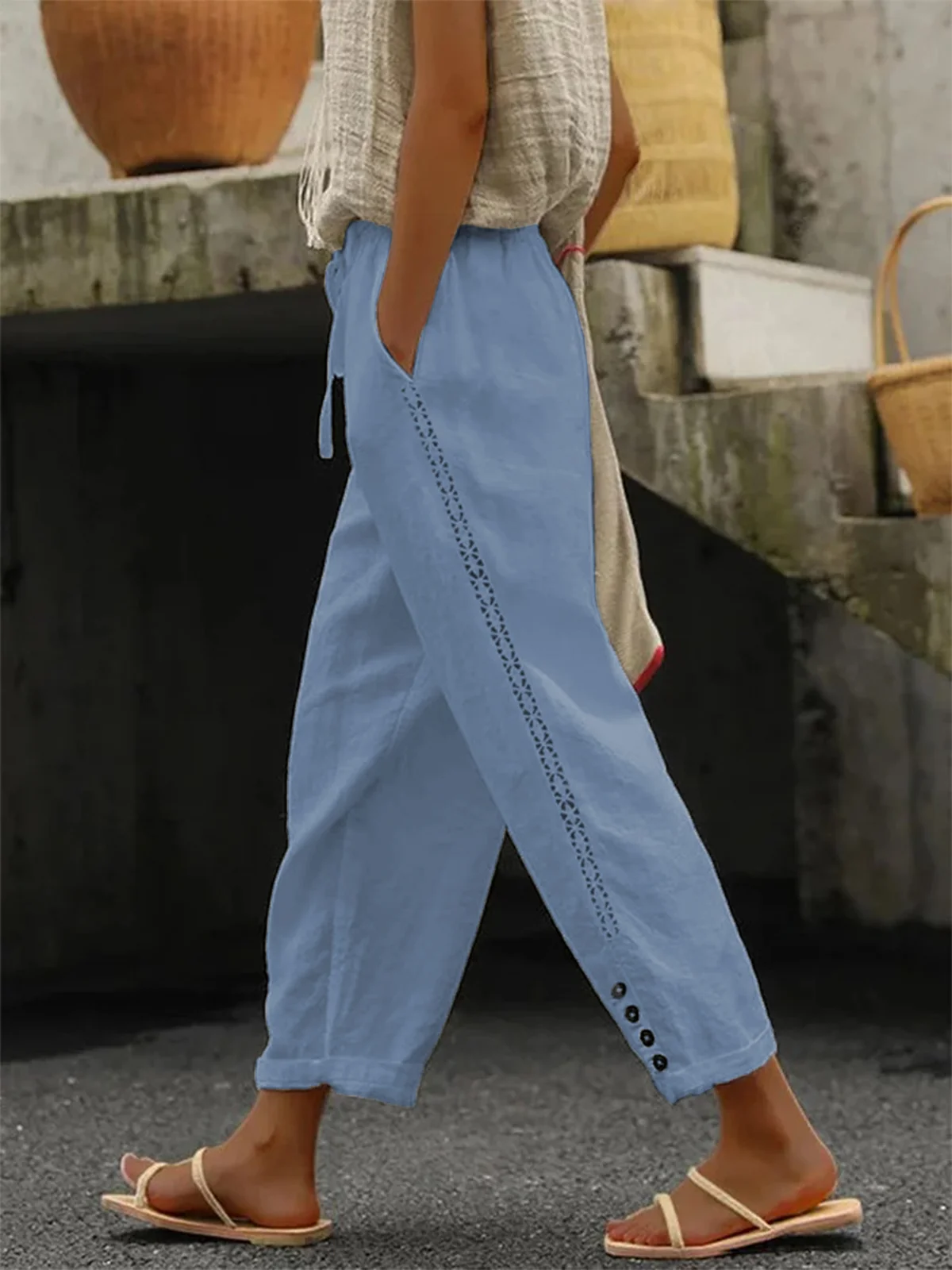 Pantalons Décontracté Plain Toutes Les Saisons Coton Ample Liste préférée Pantalon droit Droit Régulier pour Femmes