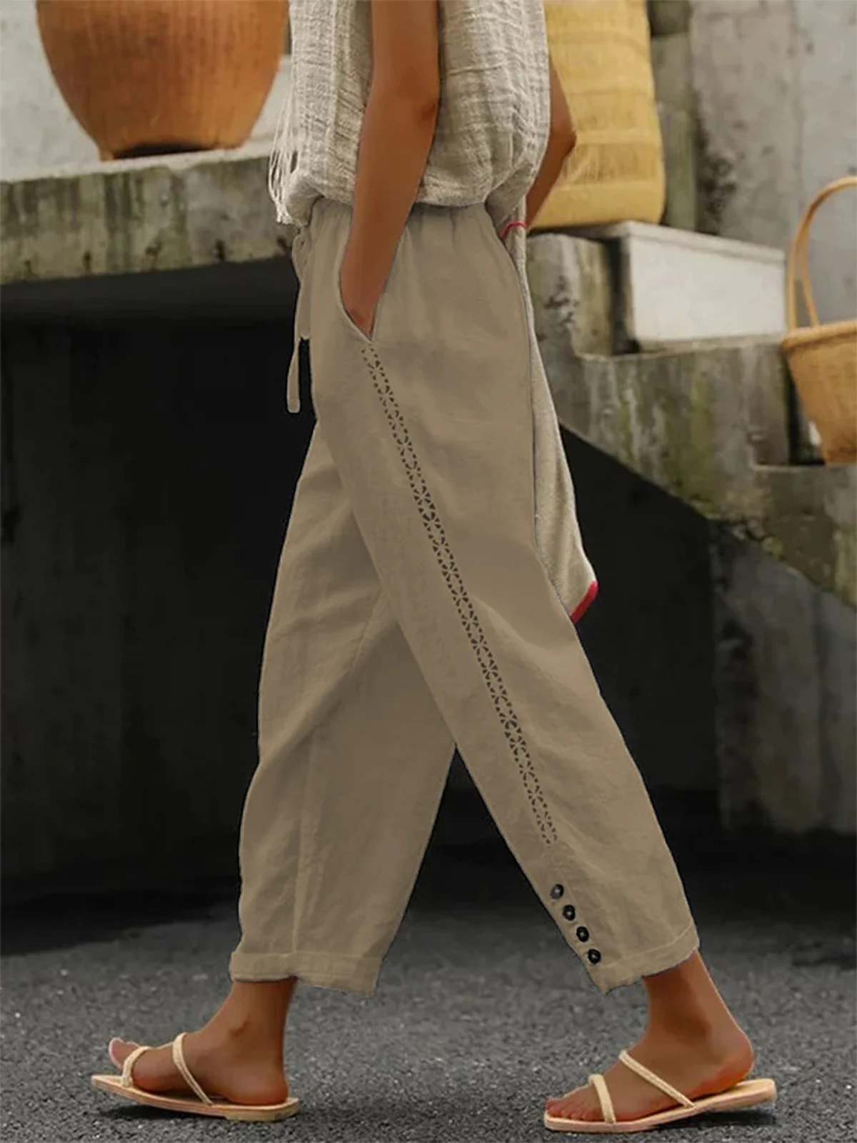 Pantalons Décontracté Plain Toutes Les Saisons Coton Ample Liste préférée Pantalon droit Droit Régulier pour Femmes
