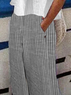 Pantalons Femmes Toutes Les Saisons en Lin Classique Géométrie Boutonné Ample Bande Élastique Polyester Coton Pantalon navet Régulier