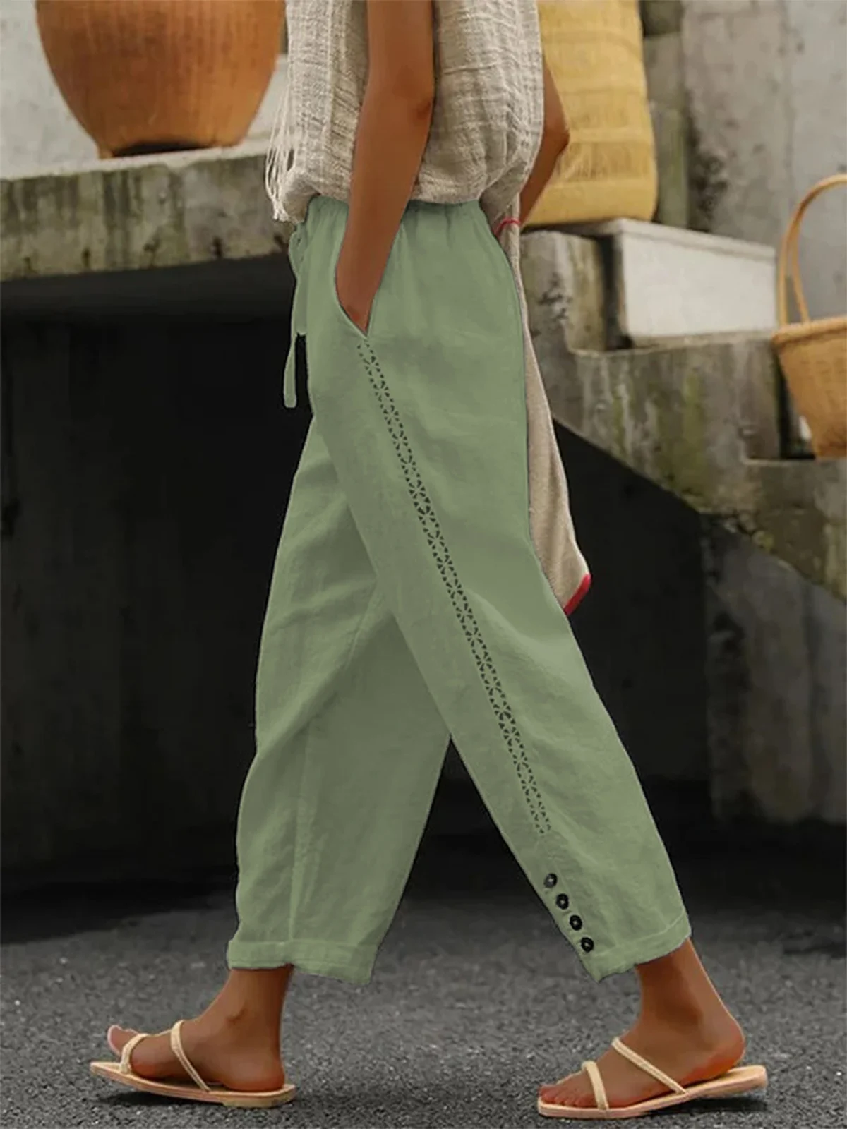 Pantalons Décontracté Plain Toutes Les Saisons Coton Ample Liste préférée Pantalon droit Droit Régulier pour Femmes