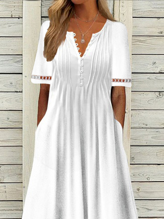 Robes Décontracté Plain Été Micro-élasticité Mi-longue Polyester Coton Manches Courtes Entaillé Régulier pour Femmes