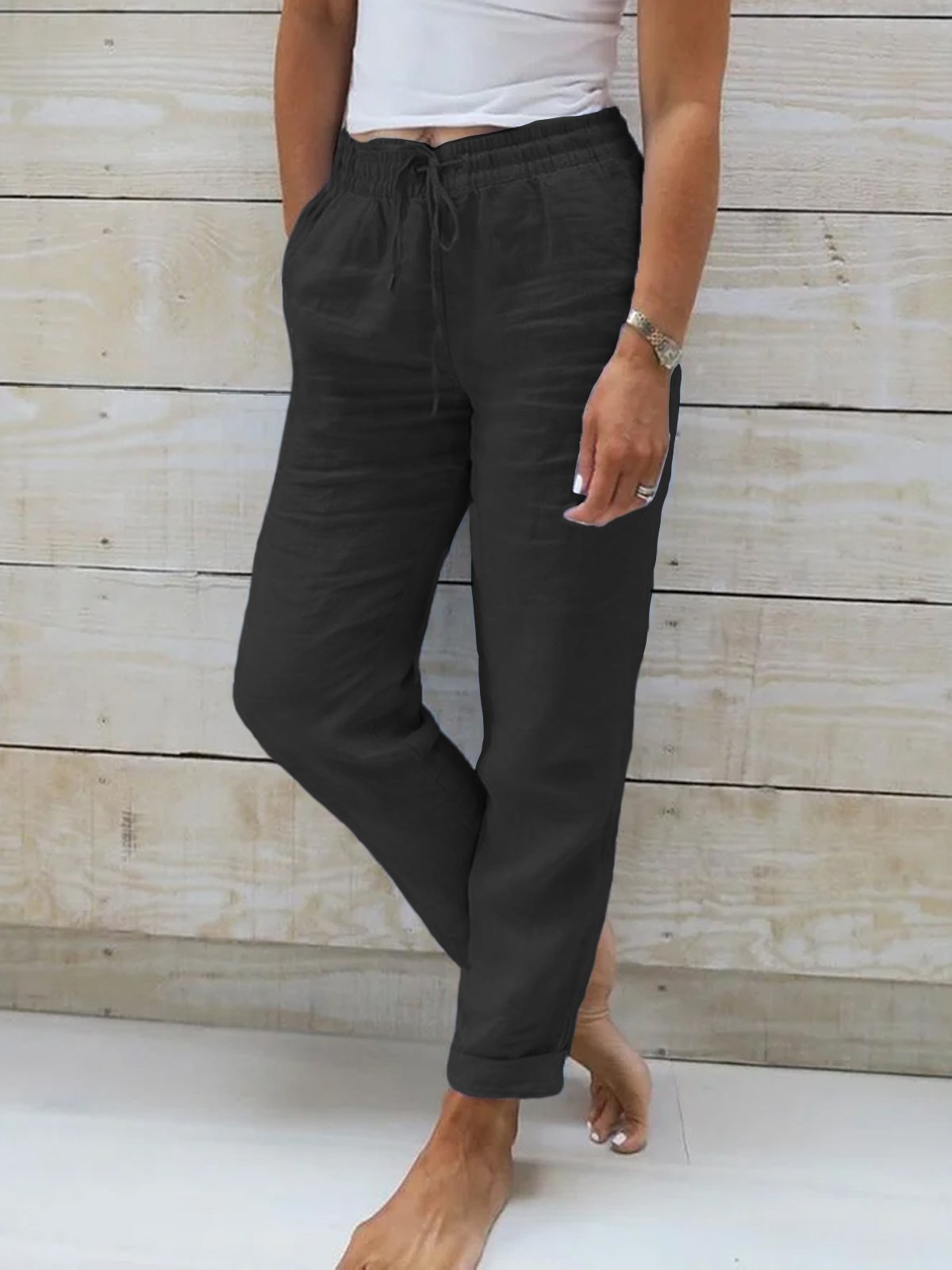 Pantalon Décontracté Plain Printemps Été Toutes les Saisons Naturel Micro-élasticité Quotidien Ample Long Droit pour Femmes