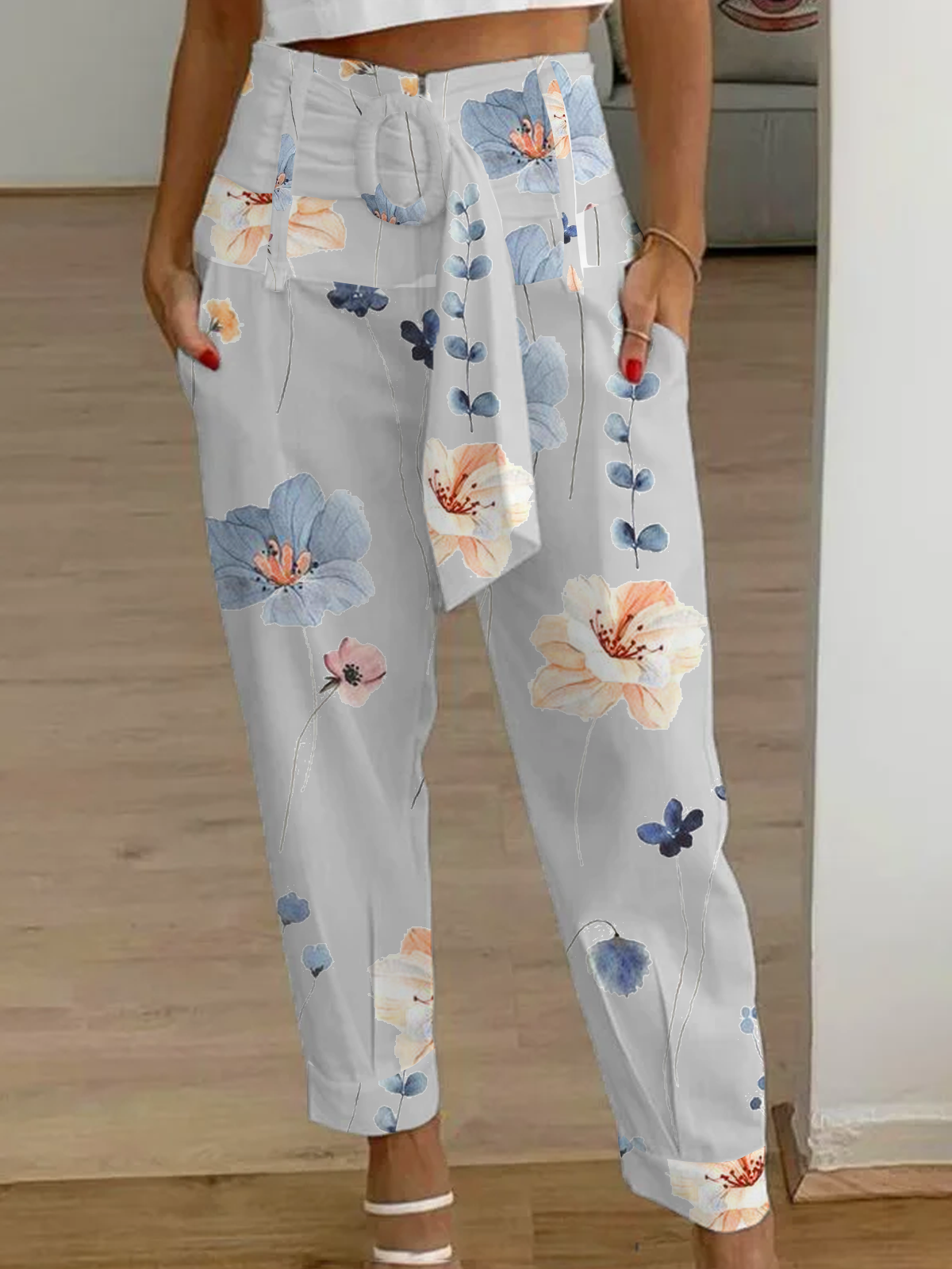 Cargo Pantalons Femmes Décontracté Floral Toutes Les Saisons Naturel Ample Cargo Pantalons Droit Régulier RS