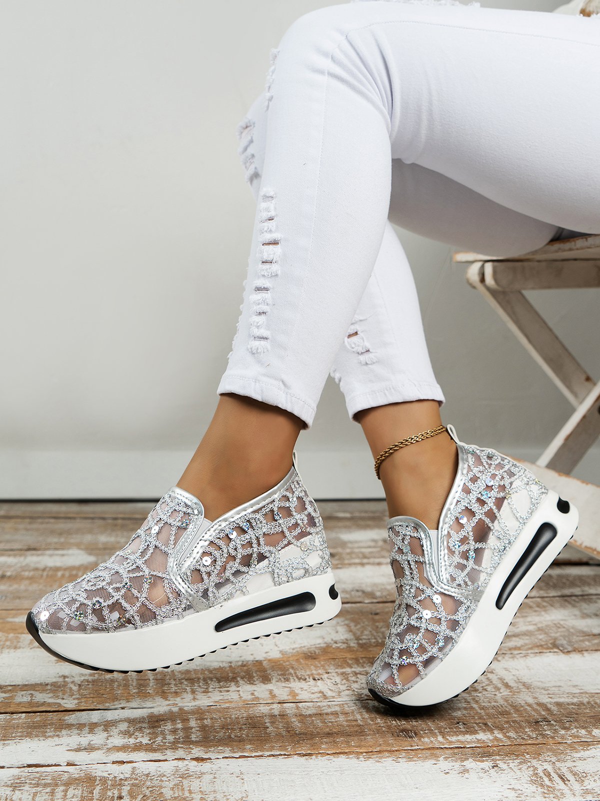 Chaussures Décontractées Femmes Décontracté Plain Toutes Les Saisons Respirable à Enfiler Talon Bas Bout Fermé PU à Enfiler