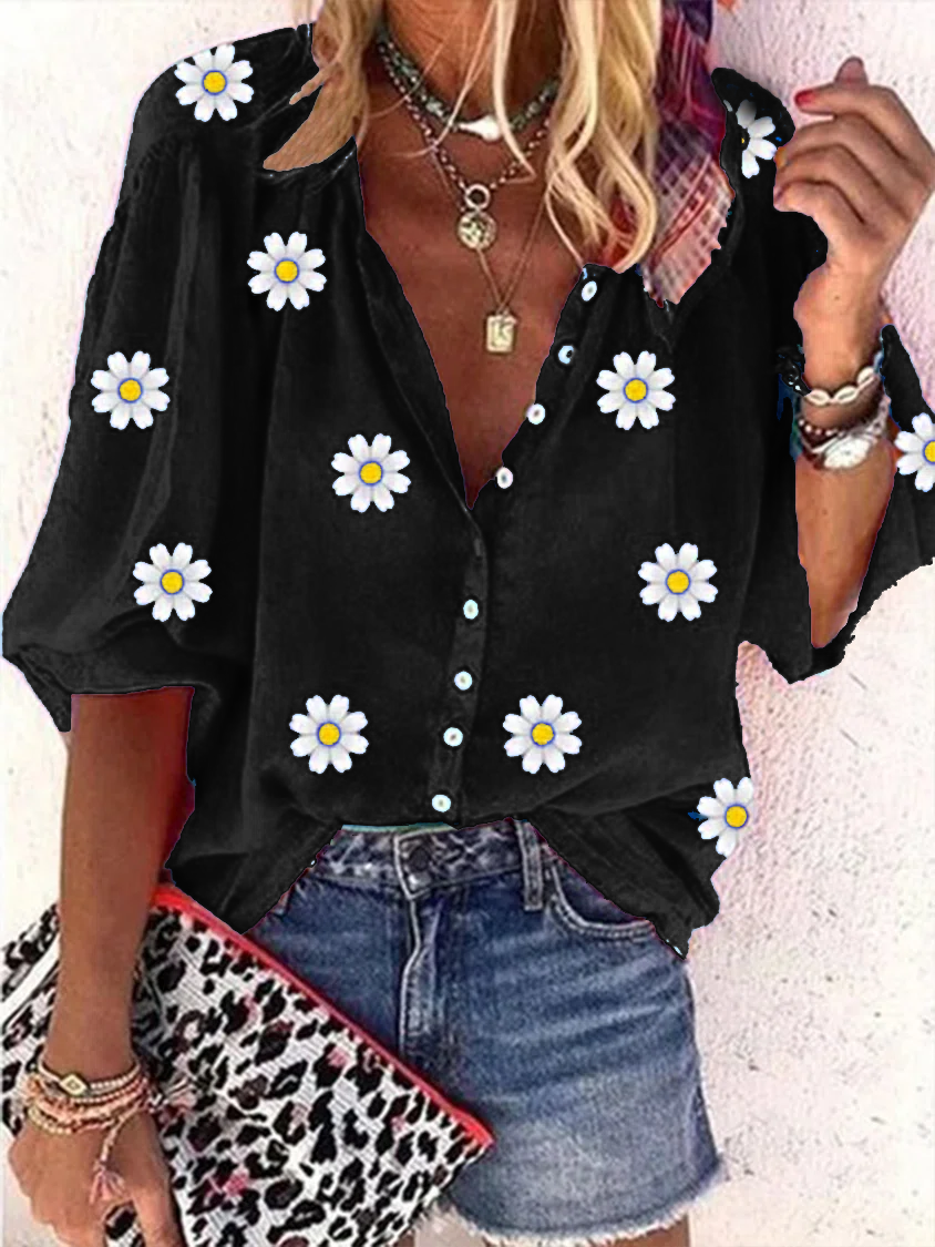 Chemisier Femme Casual Automne Daisy Col V Léger Aucune élasticité Trois Quarts Régulier H-Line