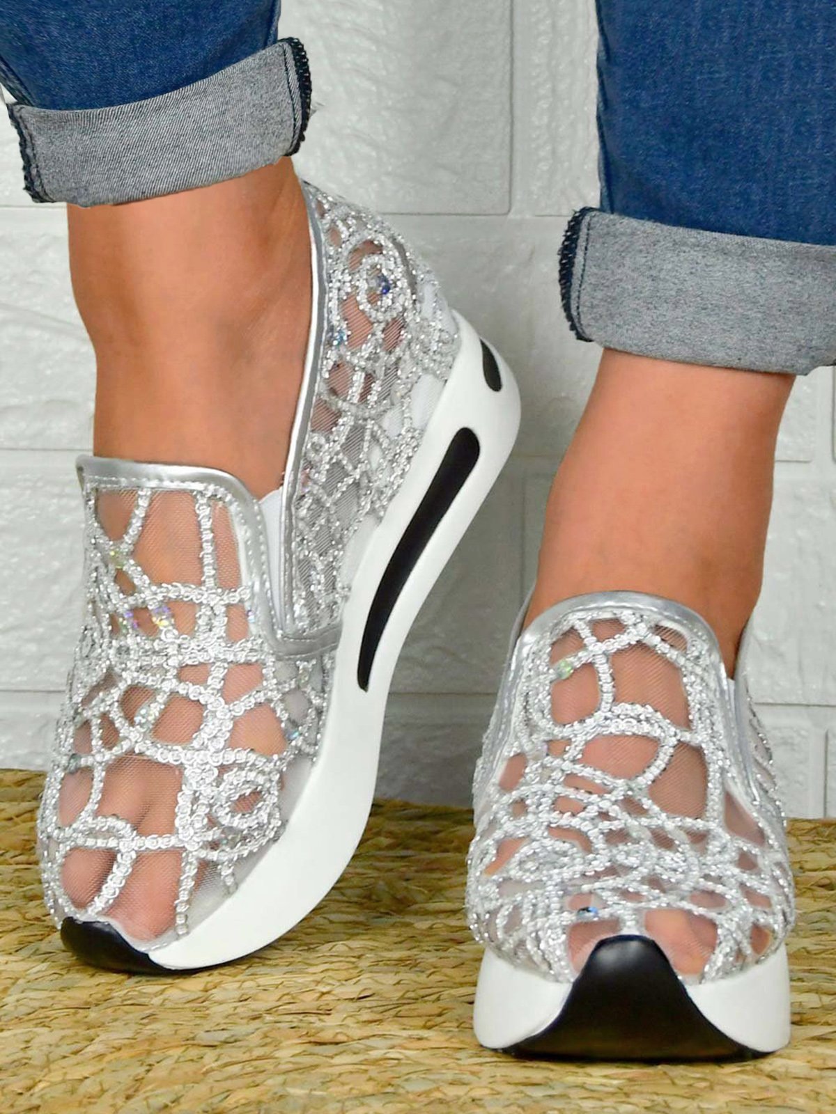 Chaussures Décontractées Femmes Décontracté Plain Toutes Les Saisons Respirable à Enfiler Talon Bas Bout Fermé PU à Enfiler