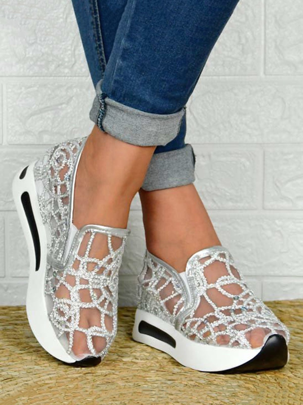 Chaussures Décontractées Femmes Décontracté Plain Toutes Les Saisons Respirable à Enfiler Talon Bas Bout Fermé PU à Enfiler