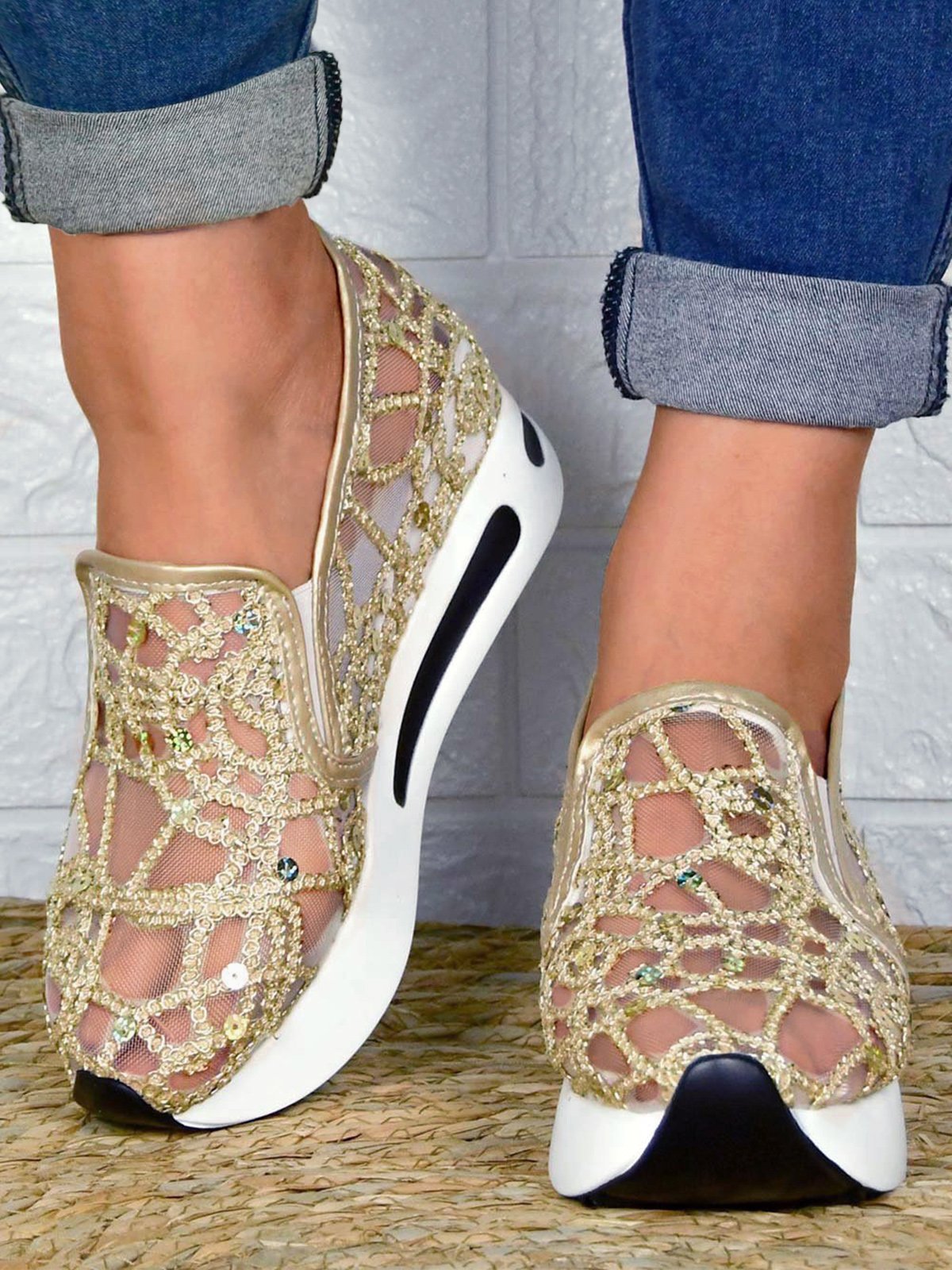 Chaussures Décontractées Femmes Décontracté Plain Toutes Les Saisons Respirable à Enfiler Talon Bas Bout Fermé PU à Enfiler