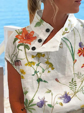 Chemises Femmes Décontracté Floral Été Polyester Naturel Aucune élasticité Vacances Mancheron Régulier