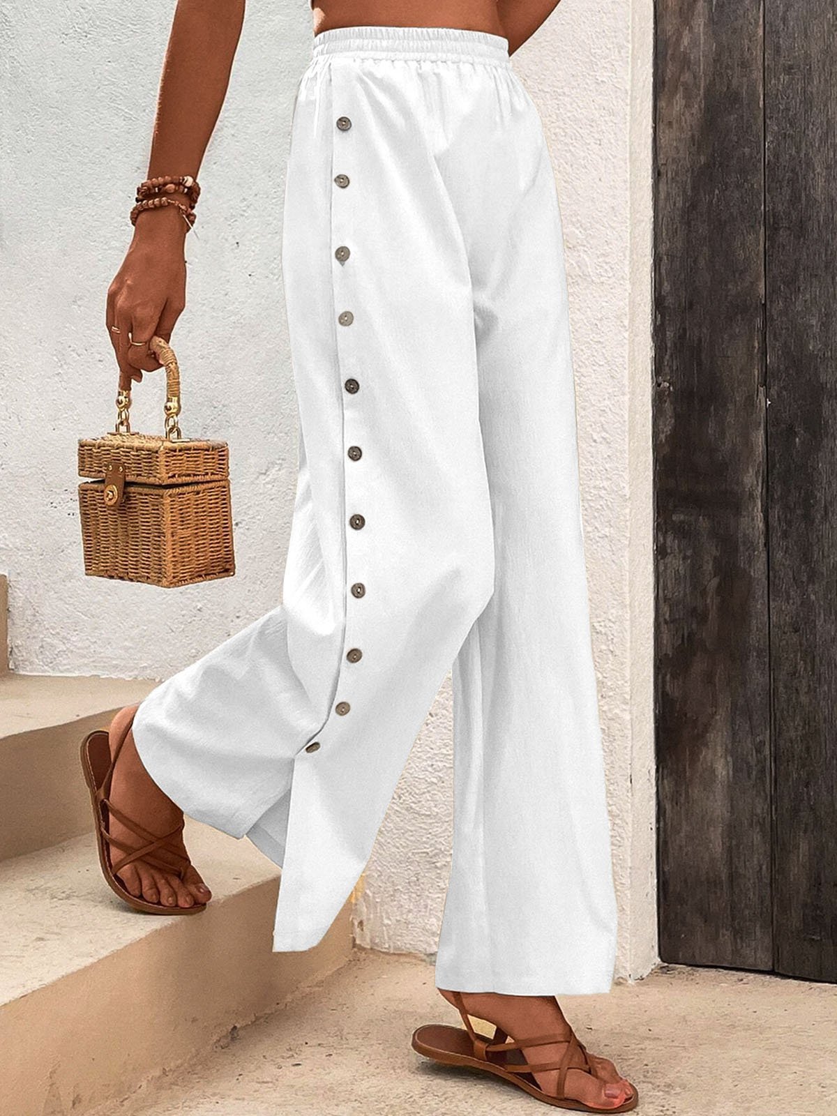 Pantalons Femmes Décontracté Plain Toutes Les Saisons Coton Aucune élasticité Pantalon droit Régulier CC Mini