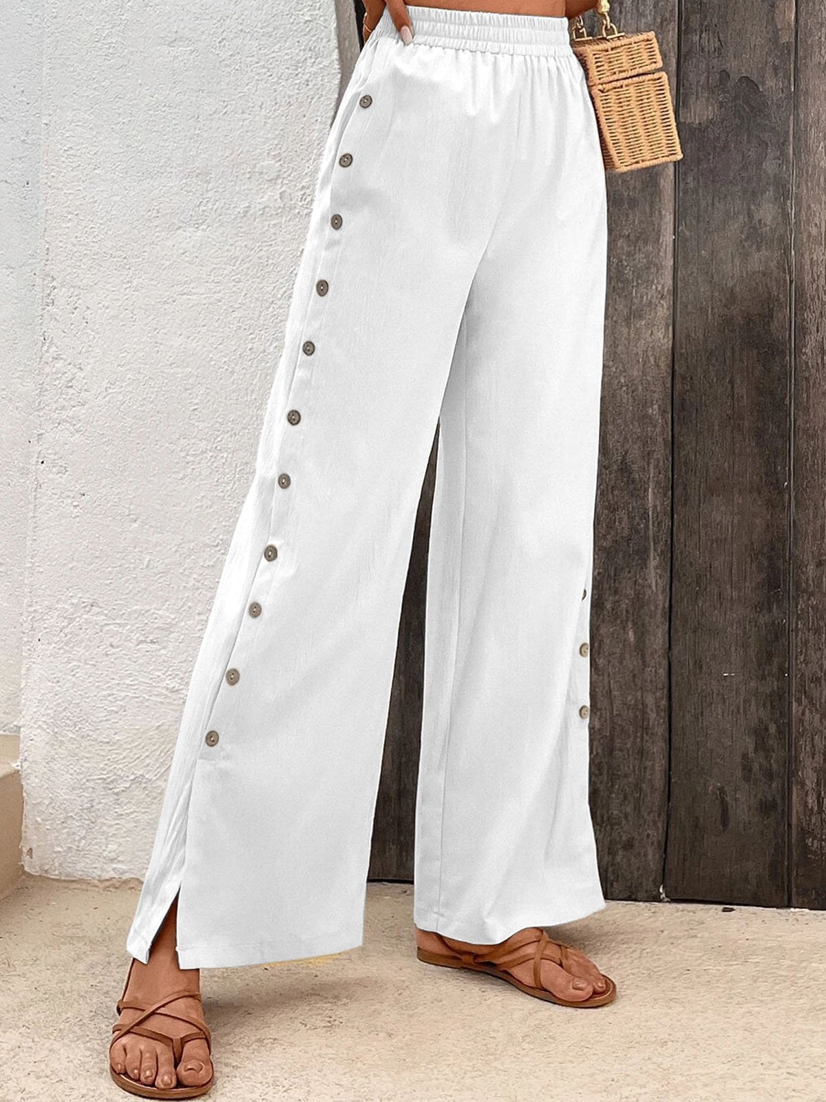 Pantalons Femmes Décontracté Plain Toutes Les Saisons Coton Aucune élasticité Pantalon droit Régulier CC Mini
