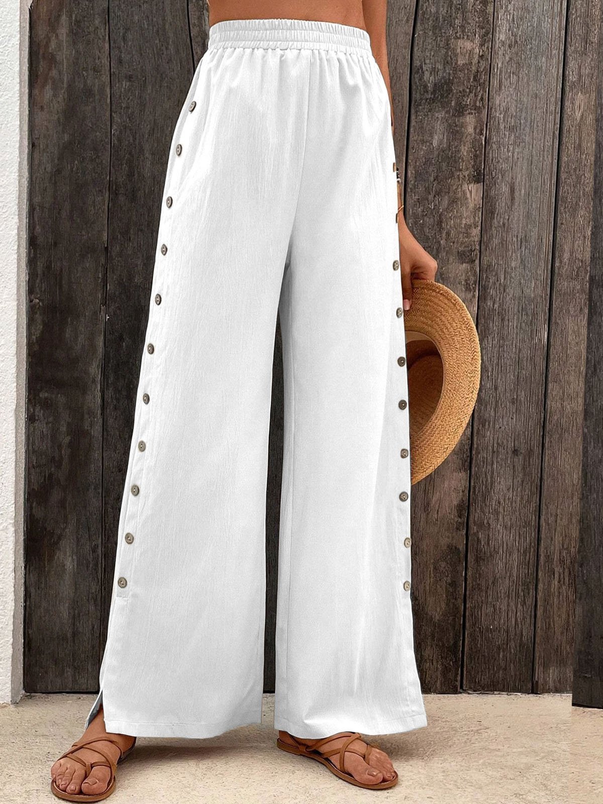 Pantalons Femmes Décontracté Plain Toutes Les Saisons Coton Aucune élasticité Pantalon droit Régulier CC Mini