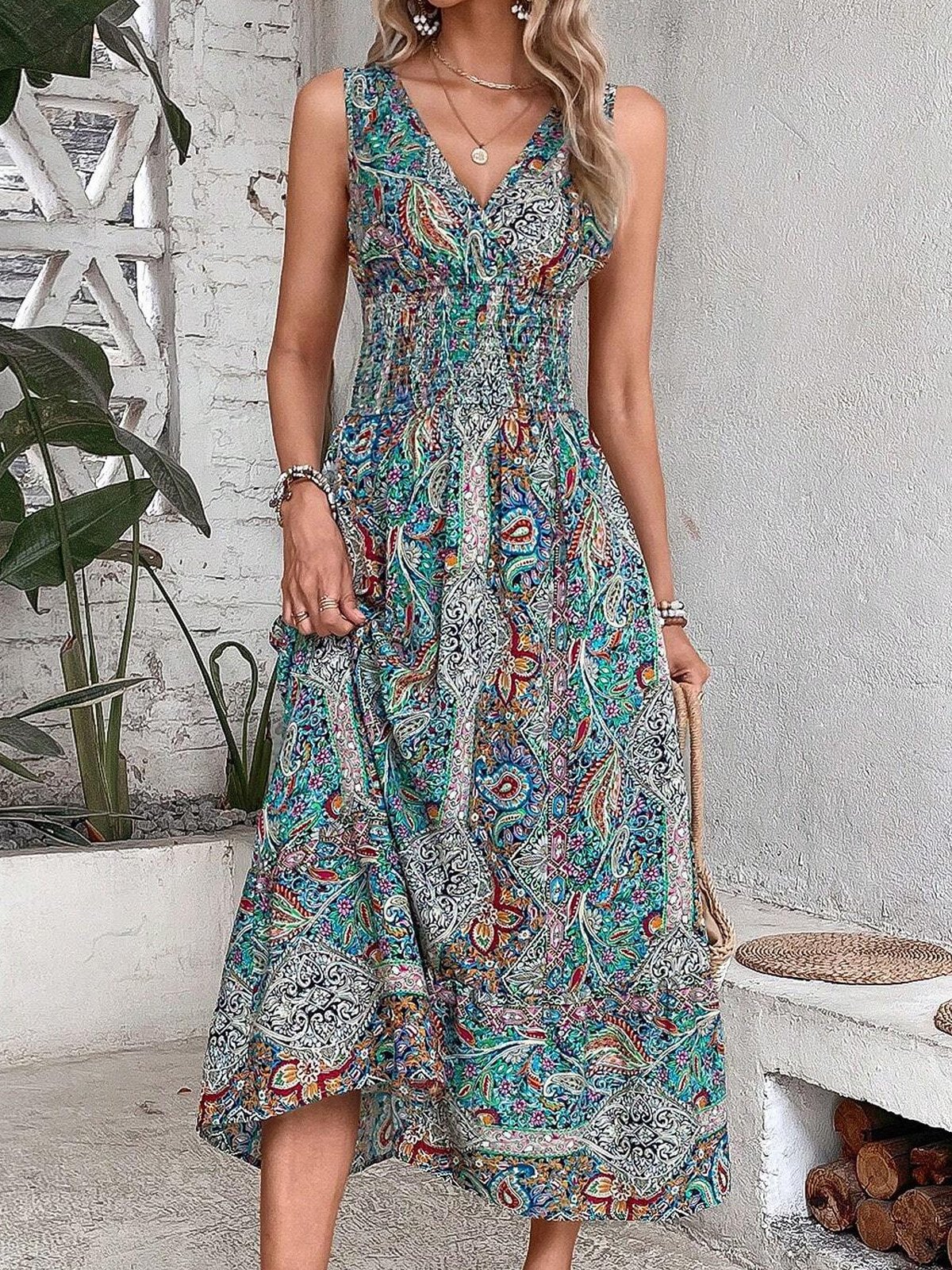 Robes Femmes Été Vacances anacardier Fleurs Polyester Naturel Aucune élasticité Trapèze Adapté & Éclater Robe SV