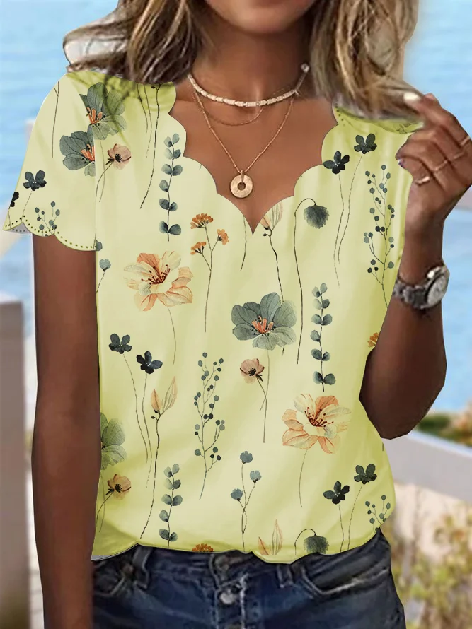 T-shirts Femmes Décontracté Floral Été Quotidien Sans Manches Régulier Droit Régulier Élasticité moyenne
