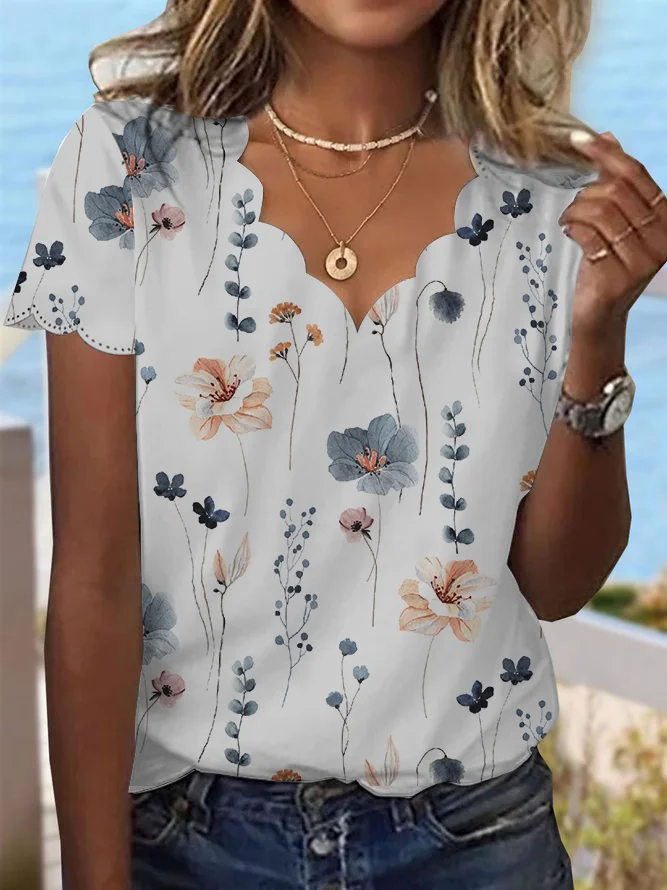 T-shirts Femmes Décontracté Floral Été Quotidien Sans Manches Régulier Droit Régulier Élasticité moyenne