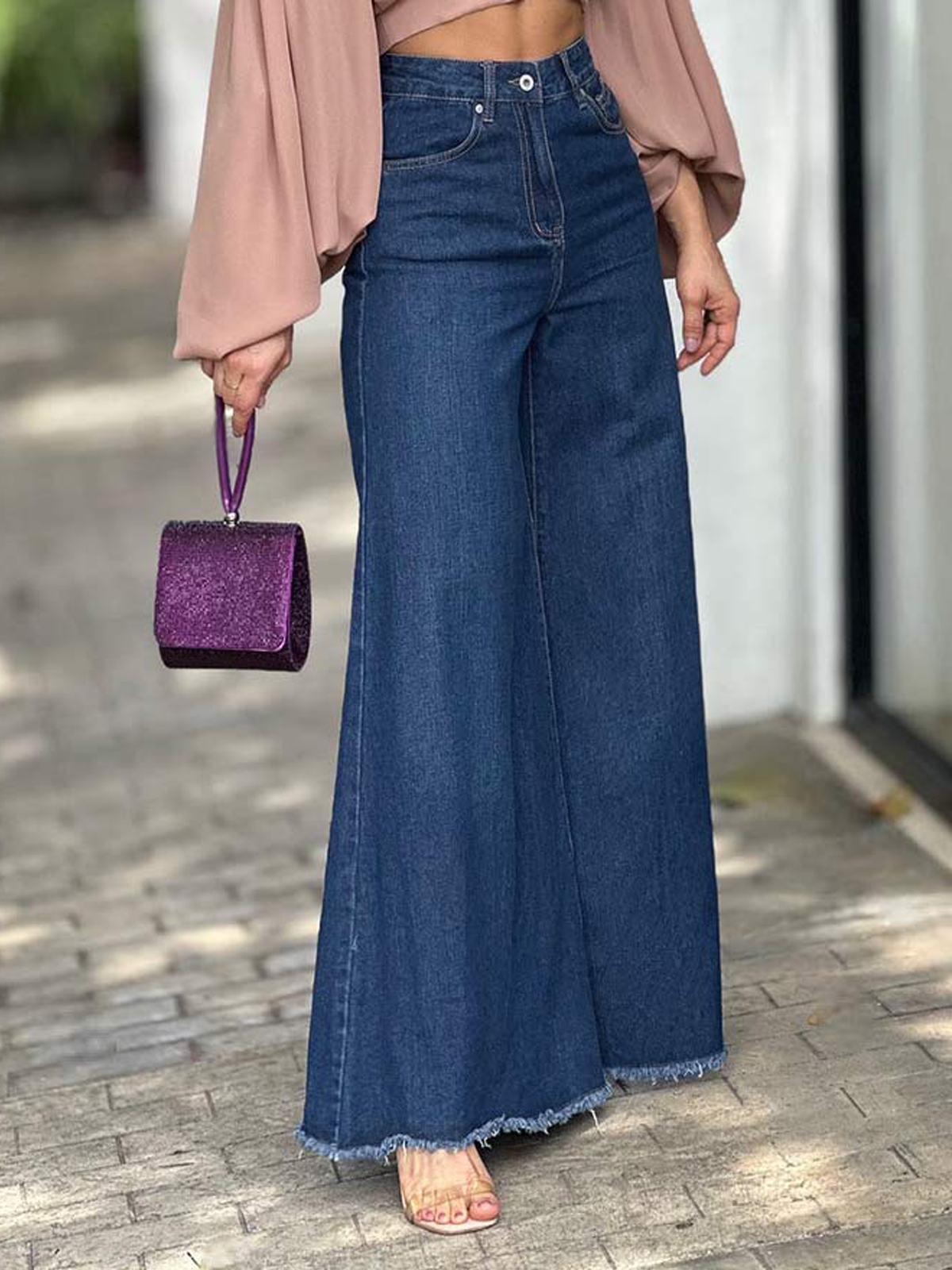 Jeans Plain Toutes Les Saisons Urbain Naturel Aucune élasticité Ample Long Trapèze Régulier pour Femmes