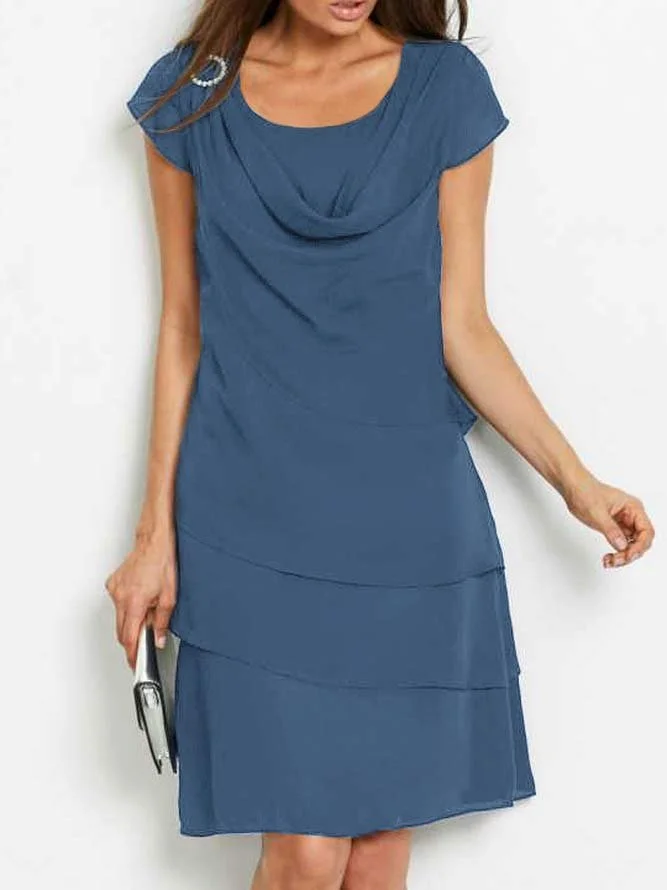 Robe à Volants Décontracté Plain Été Polyester Court Mancheron Boucle Droit Non pour Femmes