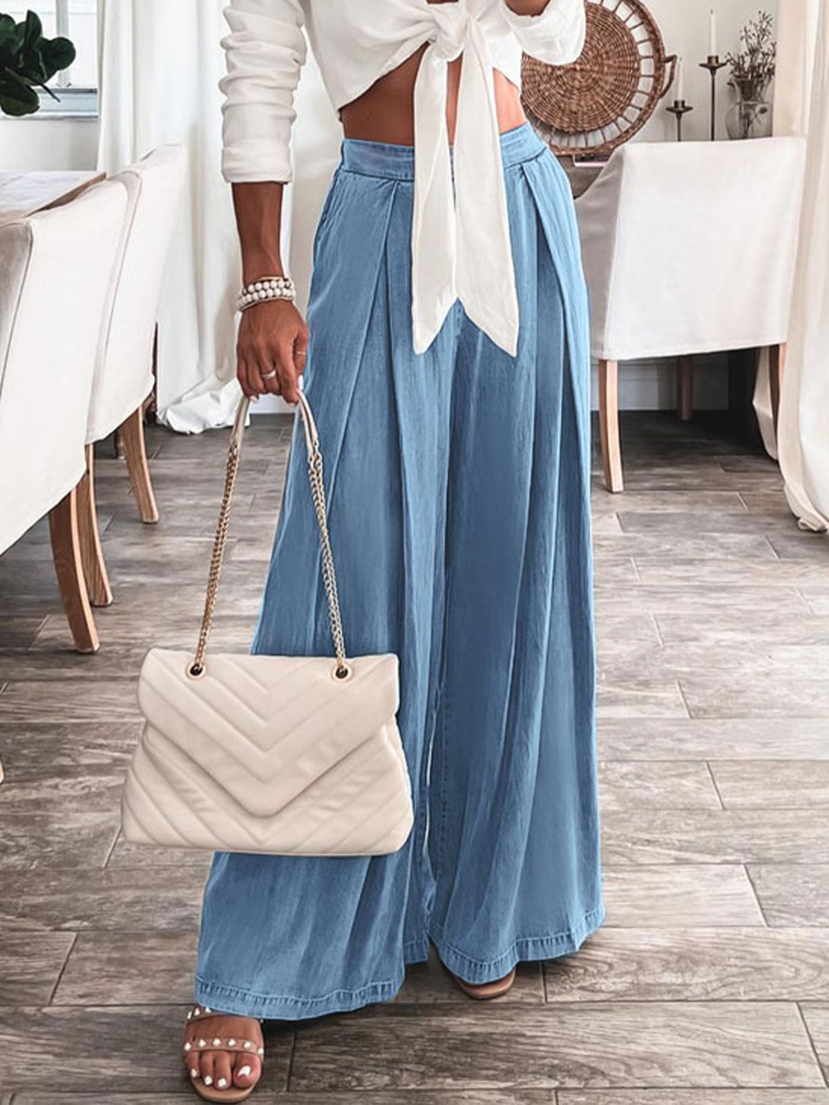 Jeans Décontracté Plain Toutes Les Saisons Taille Haute Aucune élasticité Ample Faire la navette Pantalons à Jambe Large Régulier pour Femmes