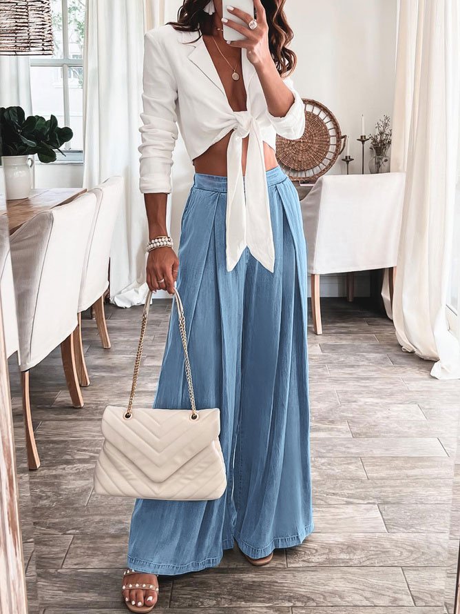 Jeans Décontracté Plain Toutes Les Saisons Taille Haute Aucune élasticité Ample Faire la navette Pantalons à Jambe Large Régulier pour Femmes