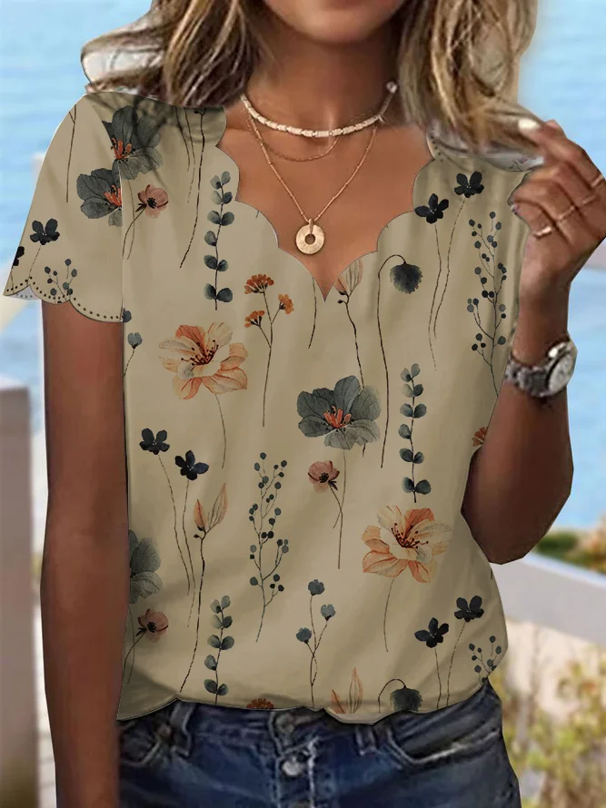 T-shirts Femmes Décontracté Floral Été Quotidien Sans Manches Régulier Droit Régulier Élasticité moyenne