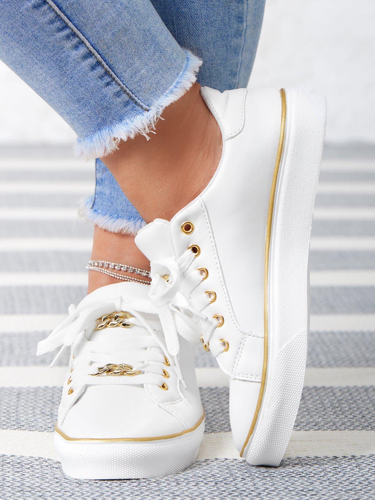Chaussures de skate Femmes Décontracté Plain Toutes Les Saisons Chaîne Portable PU de Grande Taille à Lacets Chaussures de skate