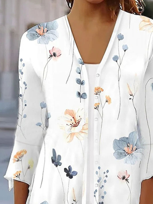 Kimono Décontracté Floral Printemps / Automne Naturel Quotidien Ample Manches 3/4 Droit RS pour Femmes