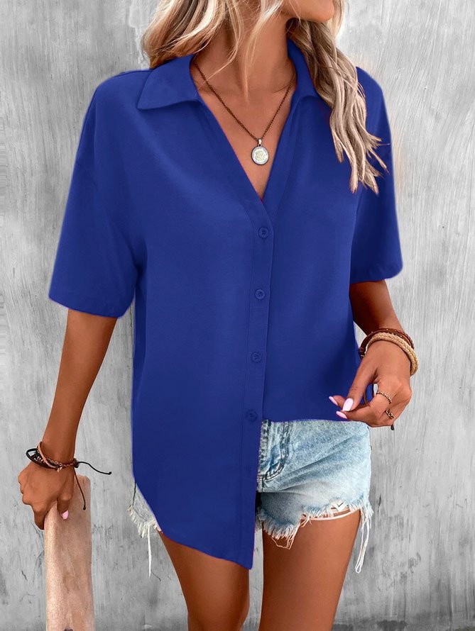 Blouses Femmes Décontracté Plain Été Polyester Ample Régulier Droit Régulier T.-N.-L.