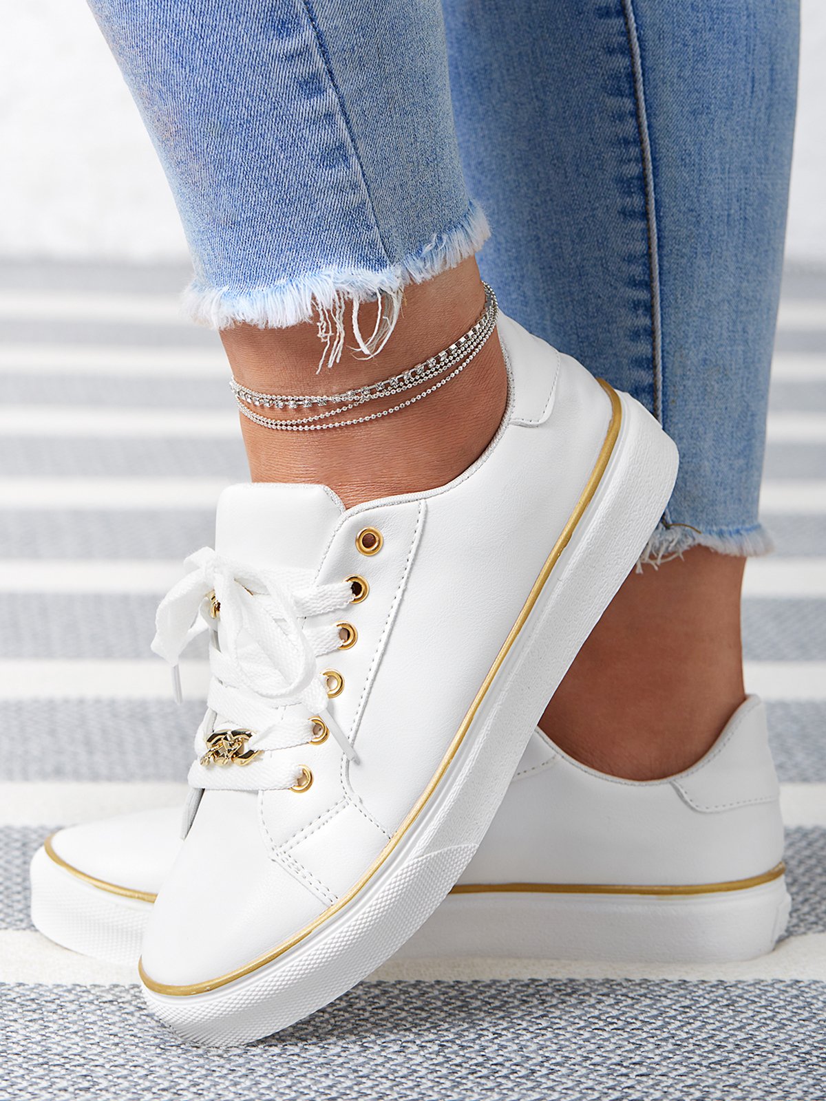 Chaussures de skate Femmes Décontracté Plain Toutes Les Saisons Chaîne Portable PU de Grande Taille à Lacets Chaussures de skate