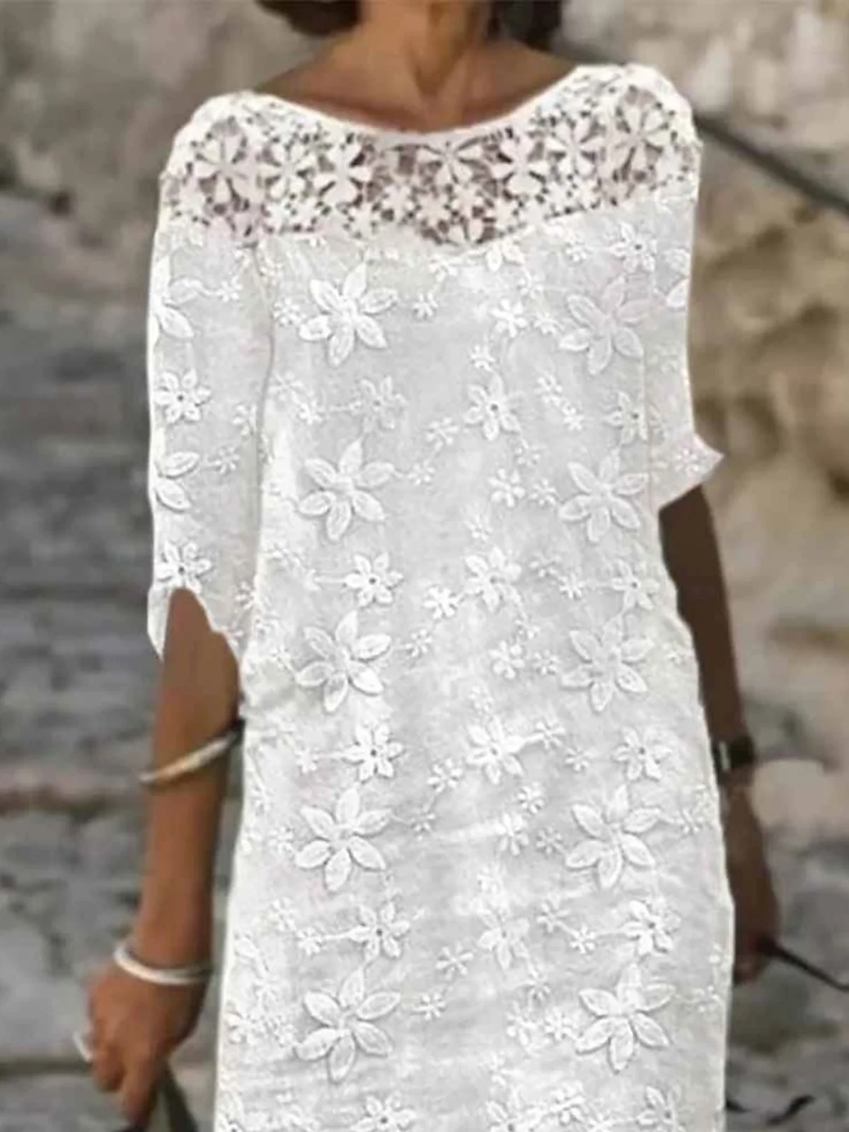Robes Décontracté Plain Été Naturel Quotidien Dentelle Droit Régulier EPE pour Femmes