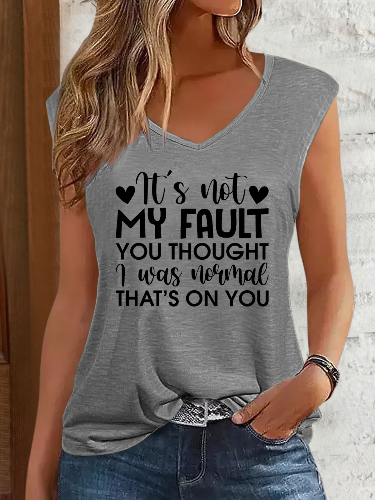 Top Débardeur Tops Femmes Été Simple Lettres de texte Quotidien Coupe Régulière en Mélangé de Coton Régulier Ligne X Régulier