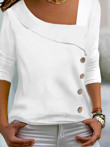 Chemises Décontracté Plain Printemps / Automne Boutonné Ample Asymétrique Régulier Droit Élasticité moyenne pour Femmes