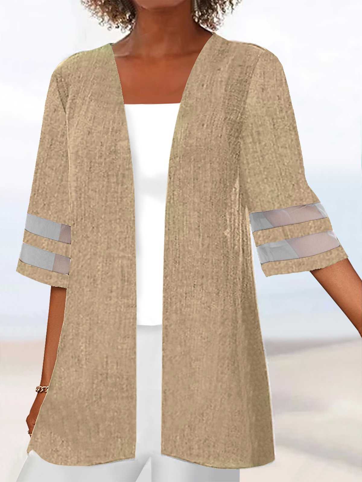 Kimono Femmes Décontracté Plain Printemps / Automne Naturel Quotidien Coton Et Lin Chemise Droit T.-N.-L.