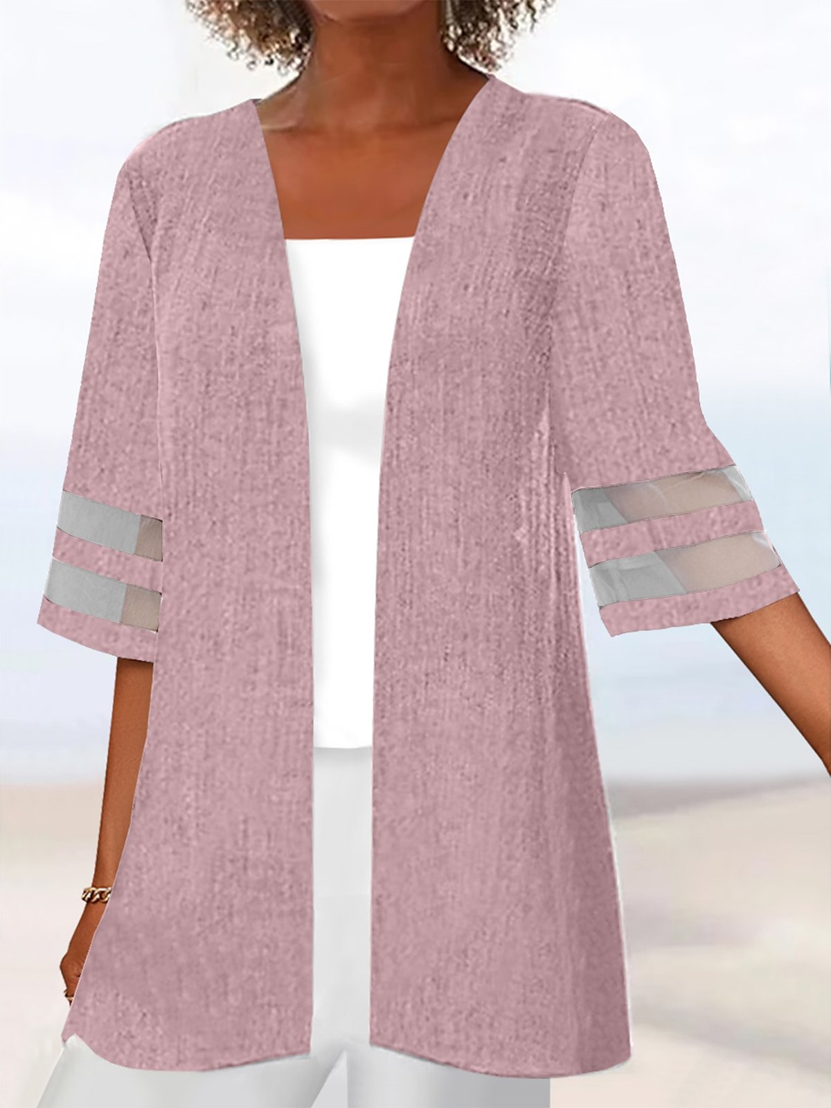 Kimono Femmes Décontracté Plain Printemps / Automne Naturel Quotidien Coton Et Lin Chemise Droit T.-N.-L.