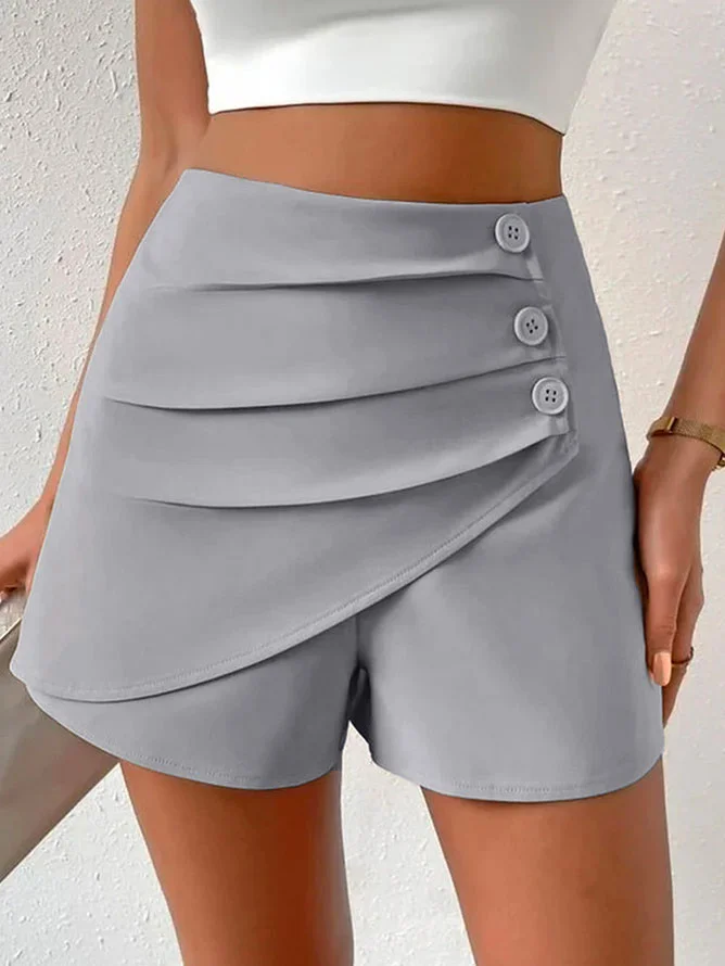 Shorts Décontracté Plain Été Polyester Naturel Micro-élasticité Ample Droit Régulier pour Femmes