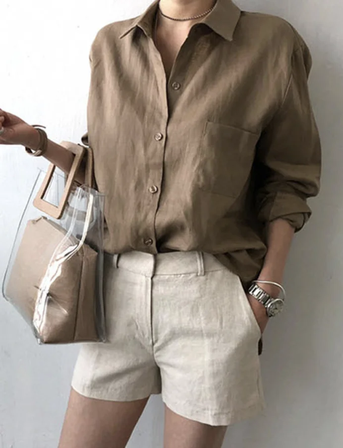 Blouses Décontracté Plain Printemps / Automne Aucune élasticité Vacances Manches Longues Régulier Régulier Col de Chemise pour Femmes