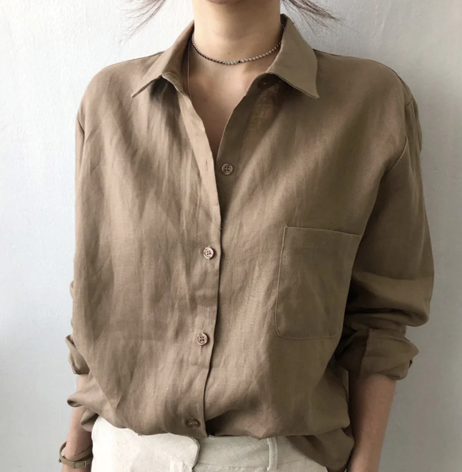 Blouses Décontracté Plain Printemps / Automne Aucune élasticité Vacances Manches Longues Régulier Régulier Col de Chemise pour Femmes